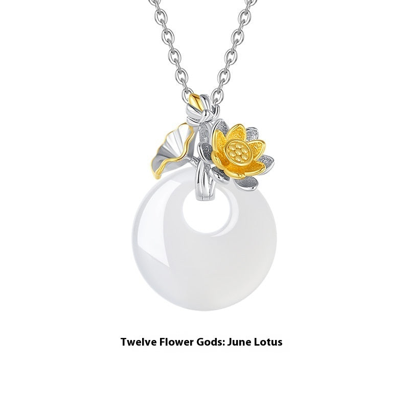 The 12 Floras White Chalcedony Peace Buckle S925 Silver Necklace