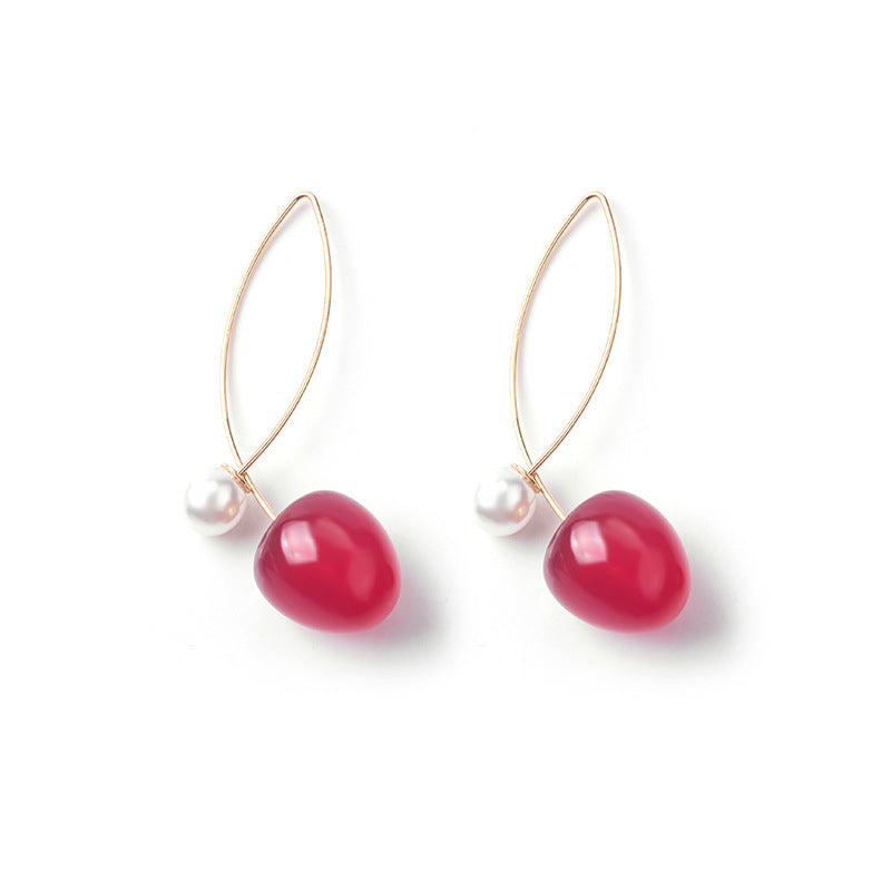 Artificial Red Gradient Cherry Cherry Pearl Earrings