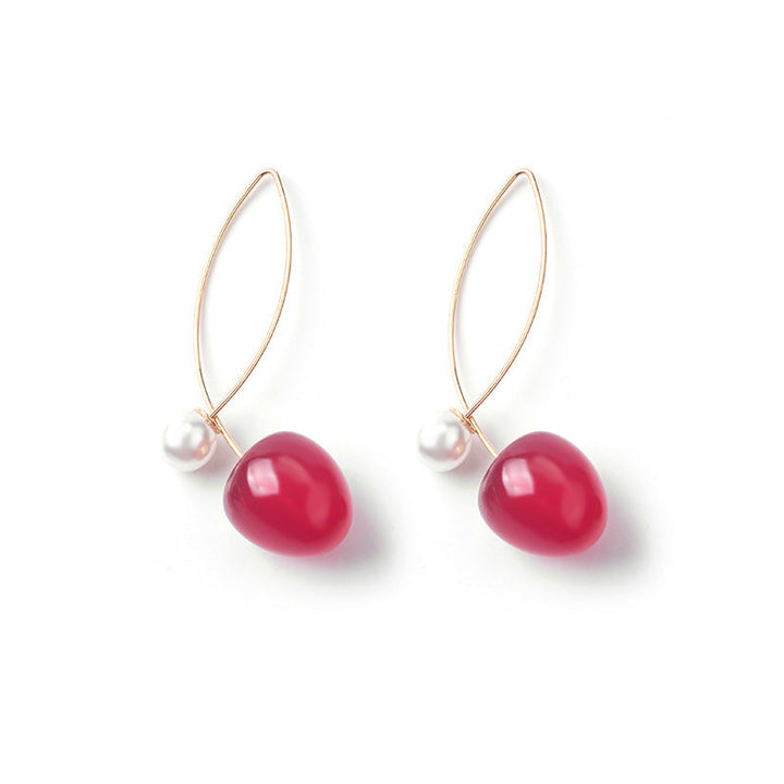 Artificial Red Gradient Cherry Cherry Pearl Earrings
