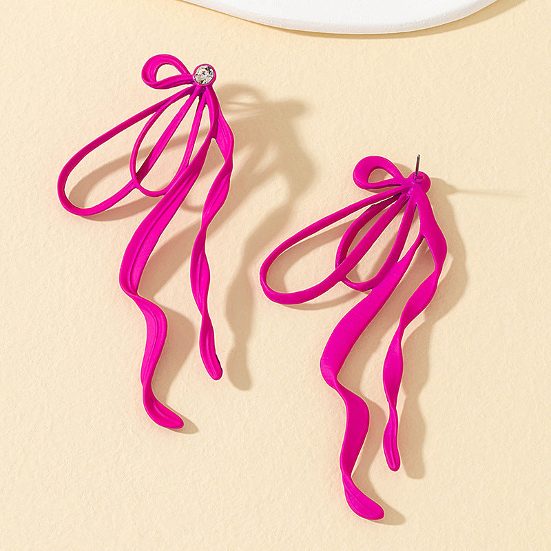 Irregular Large Bow Earrings For Women Tassel Streamer