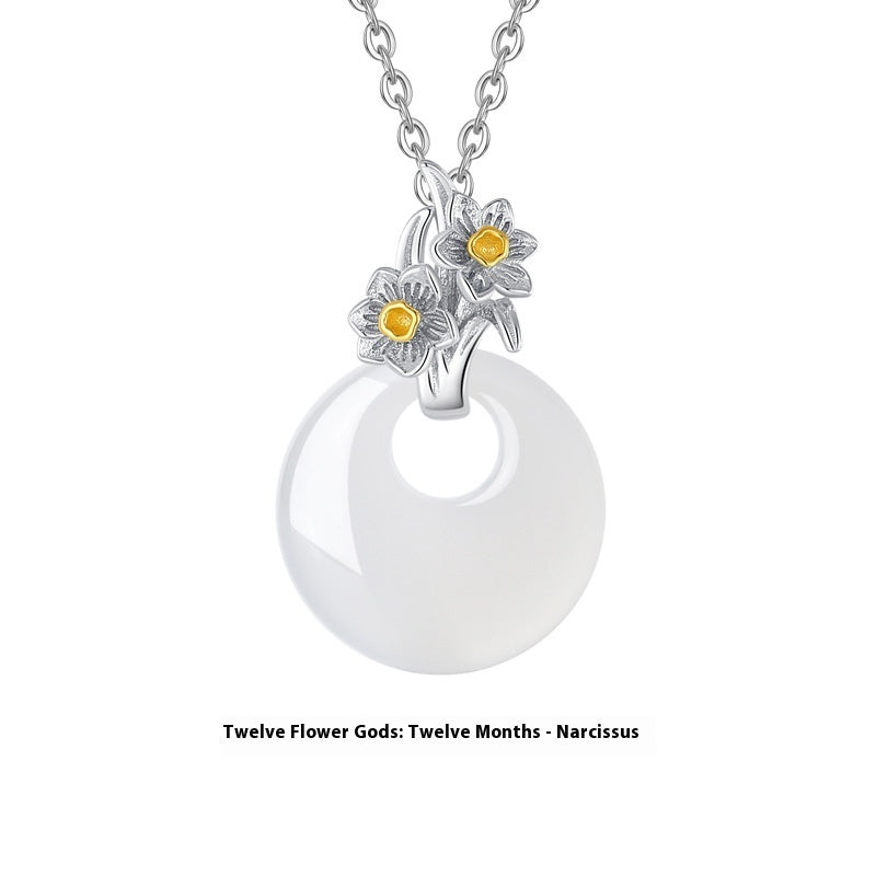 The 12 Floras White Chalcedony Peace Buckle S925 Silver Necklace