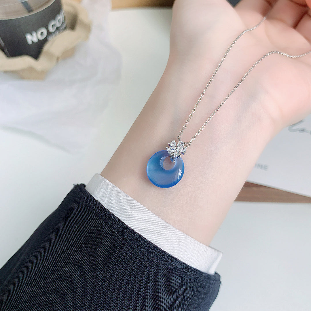 S925 Sterling Silver Chalcedony Peace Buckle Necklace