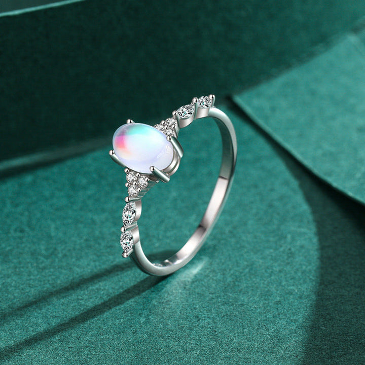 S925 Sterling Silver Ins Cold Style Moonstone Ring