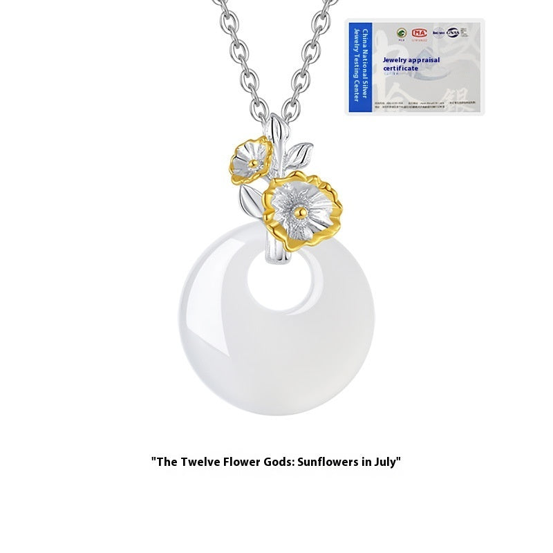 The 12 Floras White Chalcedony Peace Buckle S925 Silver Necklace