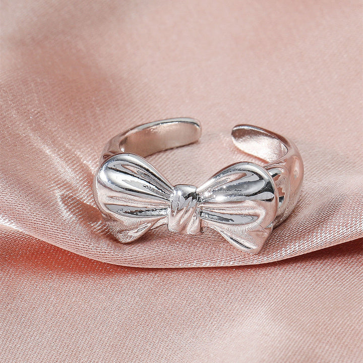 Brass Gold-plated Colorfast Simple Personality Bowknot Open Ring For Women