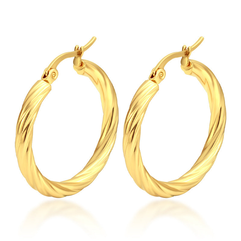 Retro Style Women's Trend Round Twill Stainless Steel Earrings Suit