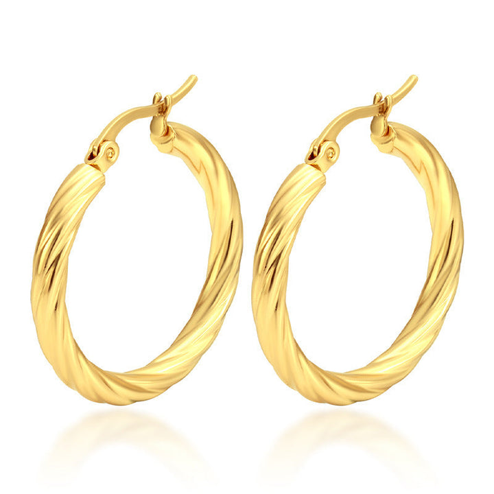 Retro Style Women's Trend Round Twill Stainless Steel Earrings Suit