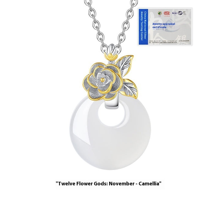 The 12 Floras White Chalcedony Peace Buckle S925 Silver Necklace