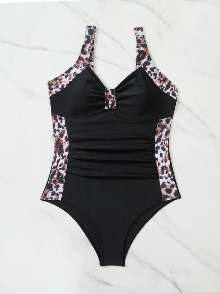 Women's Fashion One-piece Swimsuit Leopard Print Contrast Color