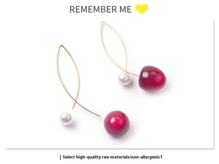 Artificial Red Gradient Cherry Cherry Pearl Earrings