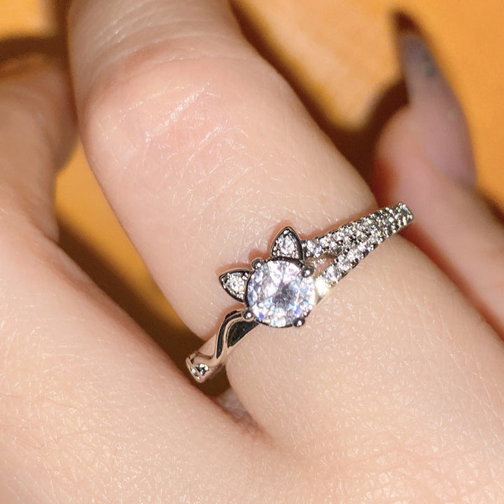 Kitten Female Ring Artificial Diamond Minority Fashion