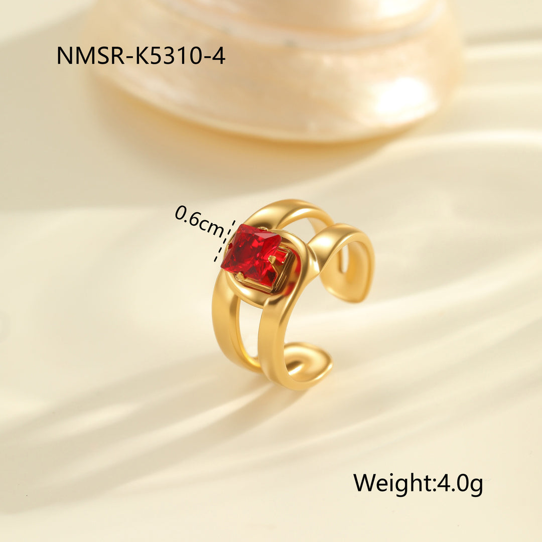 Red Zircon Titanium Steel Open-end Ring