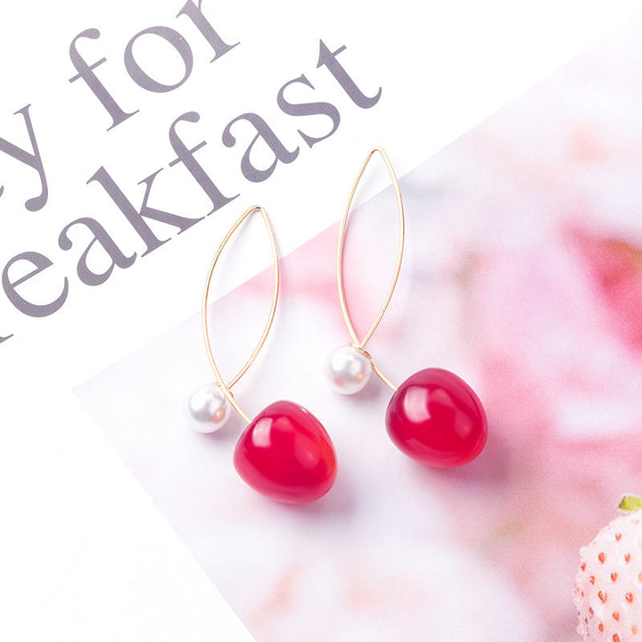 Artificial Red Gradient Cherry Cherry Pearl Earrings