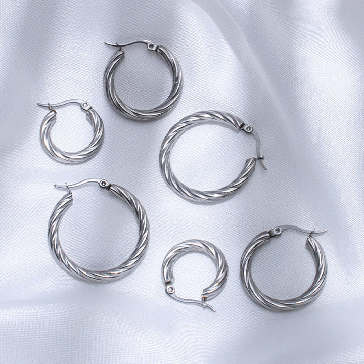 Retro Style Women's Trend Round Twill Stainless Steel Earrings Suit
