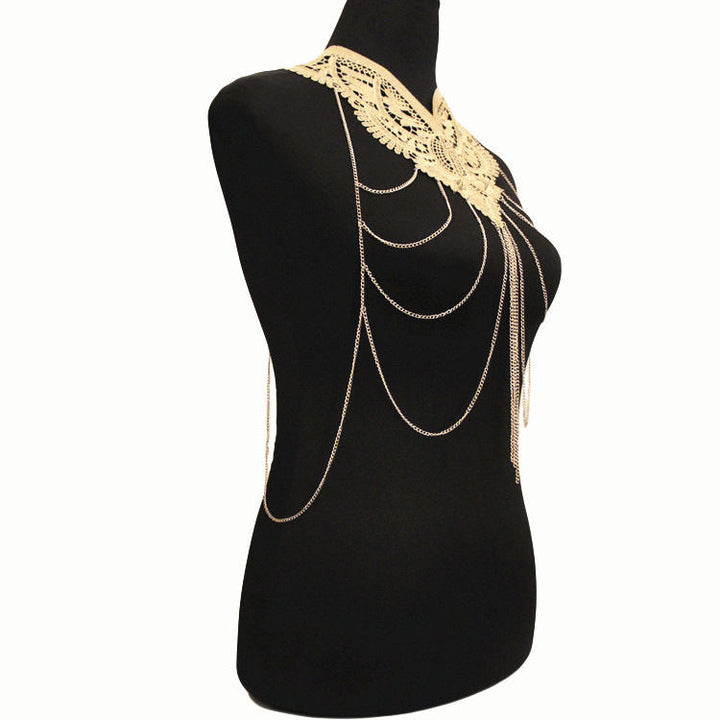 Gold Lace Fashion Exaggerated Necklace Multi-layer Tassel Body Chains