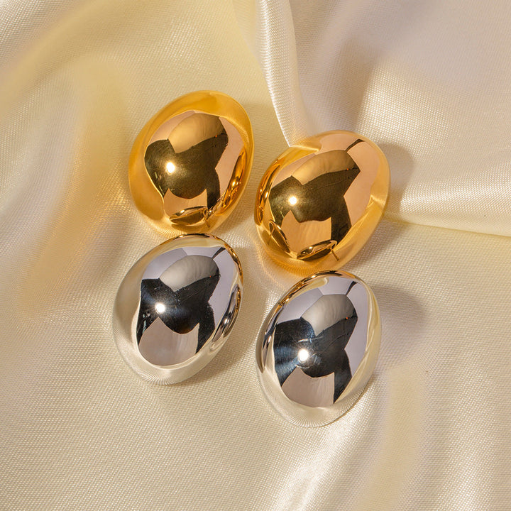 Fashion Special-interest Stainless Steel Plated 18K Glossy Round Bean Earrings