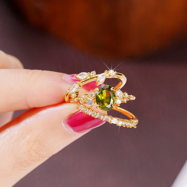 Flower Ring Horse Eye Inlaid Three-piece Set