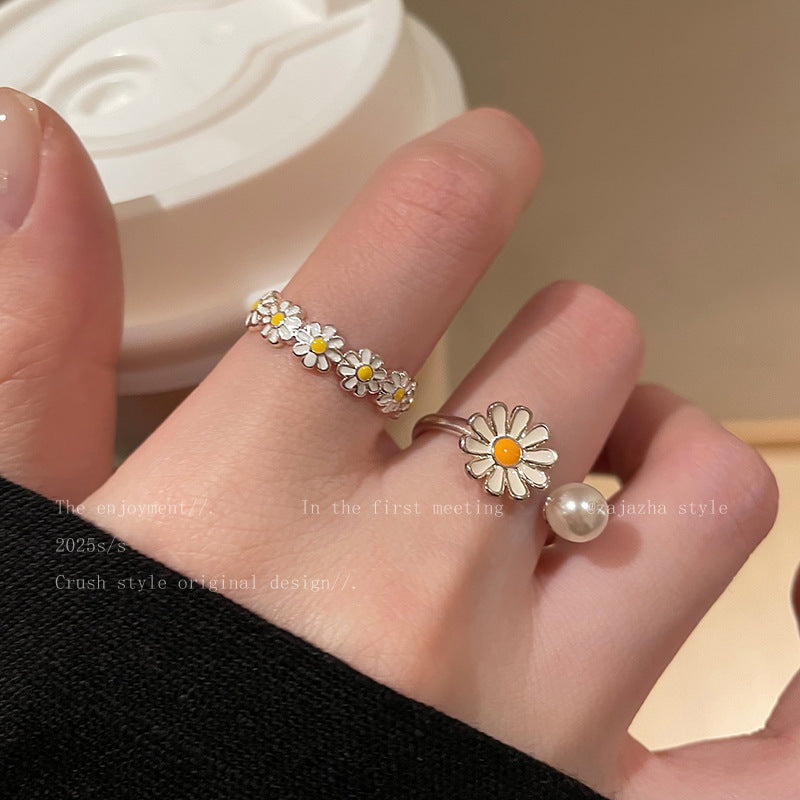 Flower Pearl Opening Sweet Twin Ring