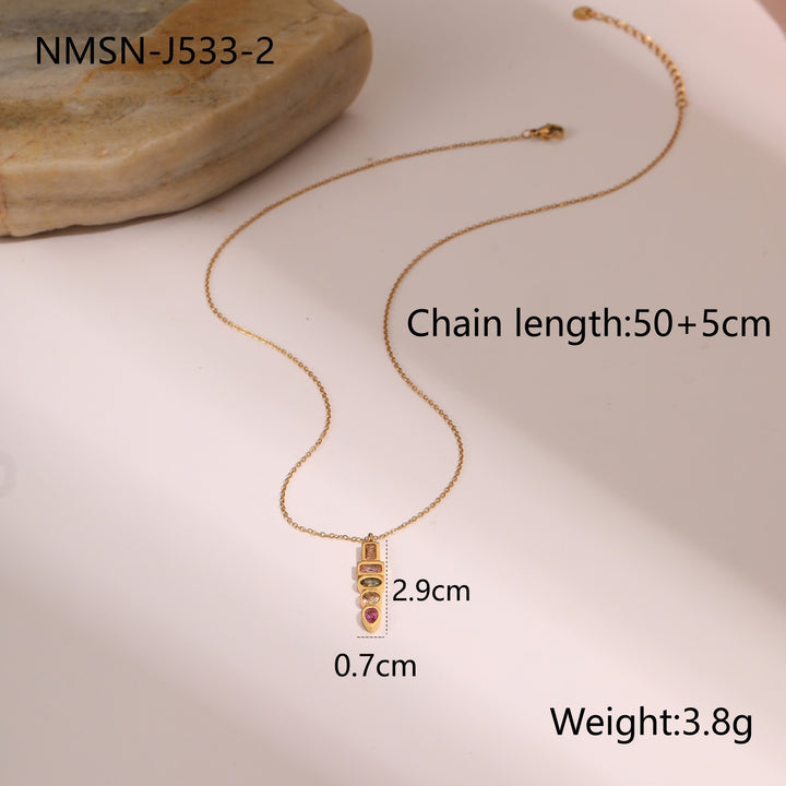 Geometric Color Zircon Necklace Gold Plated Design Sense Earrings Ring Ornament Suit