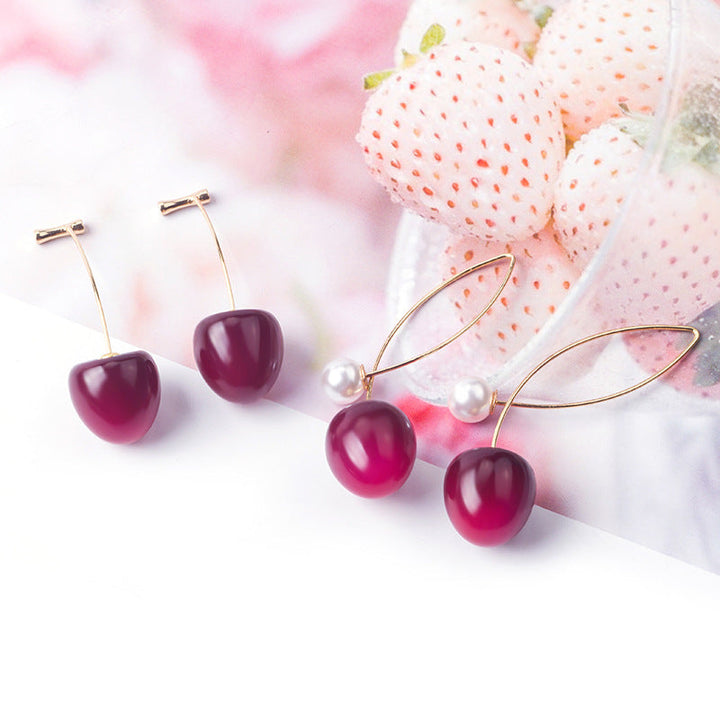 Artificial Red Gradient Cherry Cherry Pearl Earrings