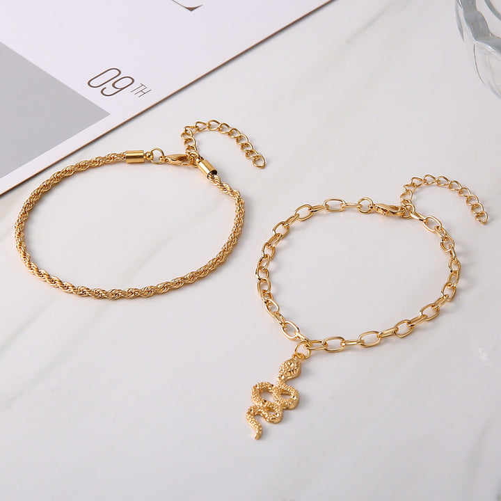 Fashion Twist Snake Pendant Double Circle Anklet