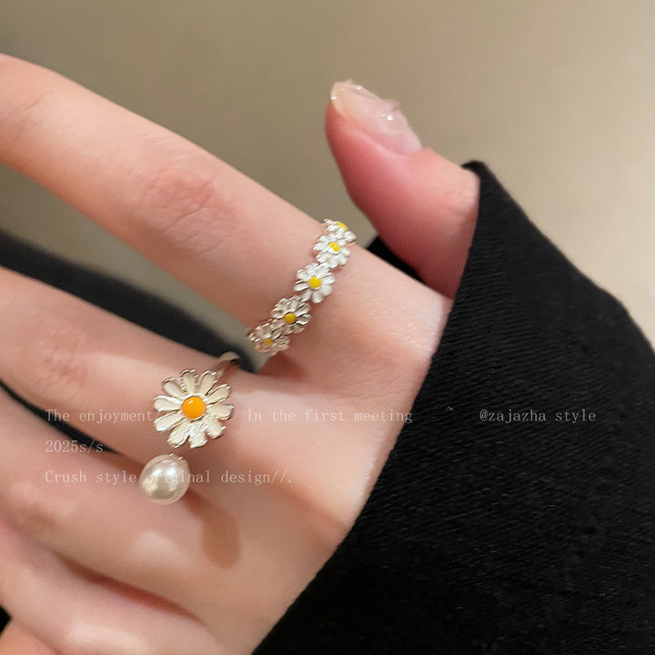 Flower Pearl Opening Sweet Twin Ring