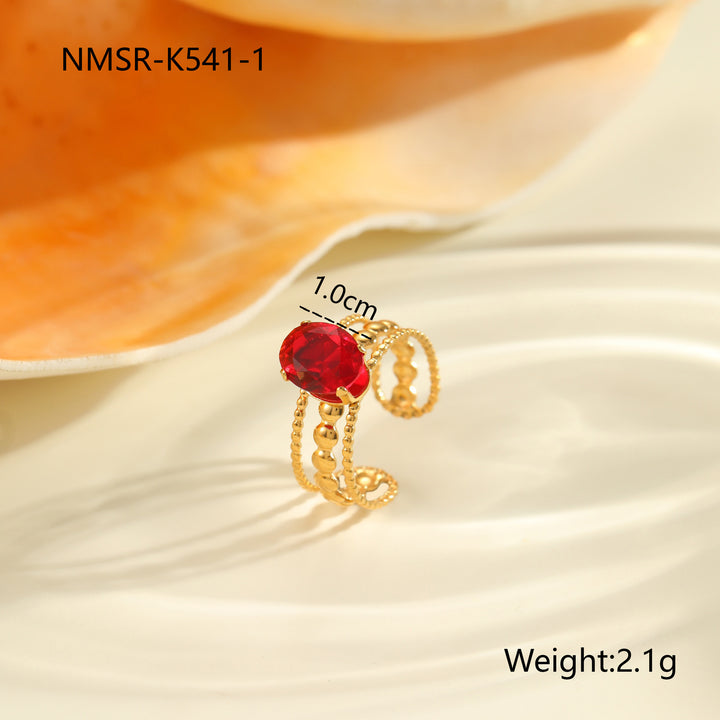 Red Zircon Titanium Steel Open-end Ring