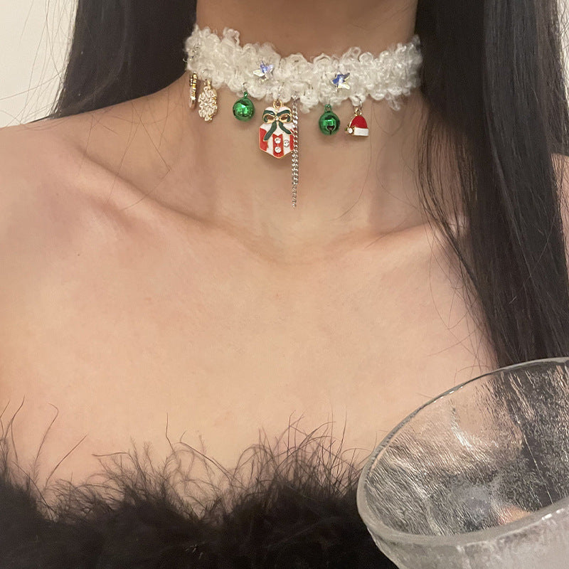 Christmas Bell Snowflake Elk Necklace