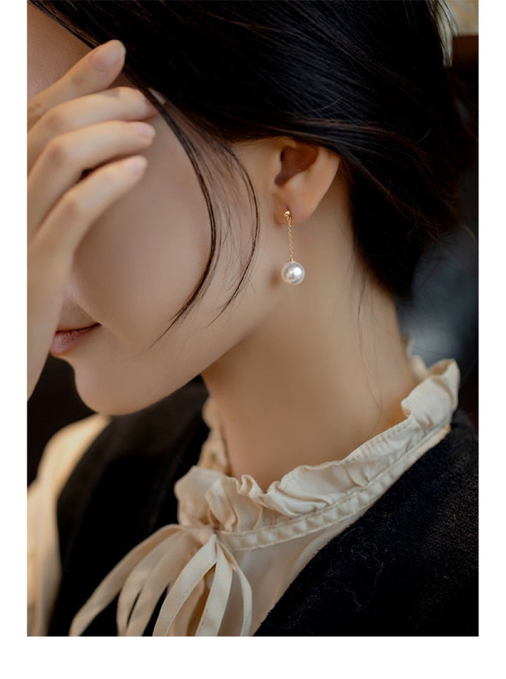 Pearl Long Fairy Temperamental 14K Gold Plated Simple Earrings