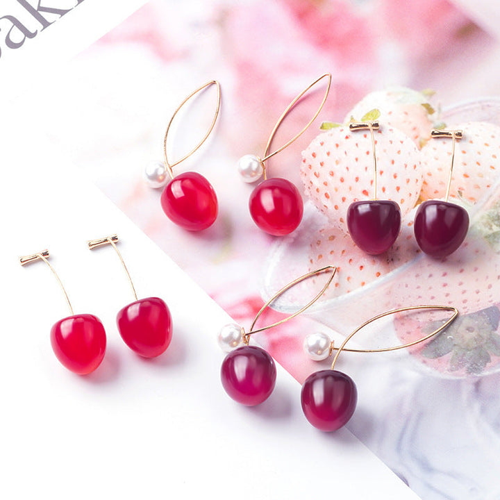 Artificial Red Gradient Cherry Cherry Pearl Earrings