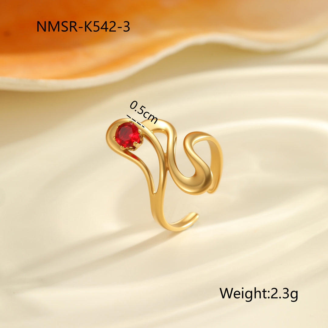 Red Zircon Titanium Steel Open-end Ring
