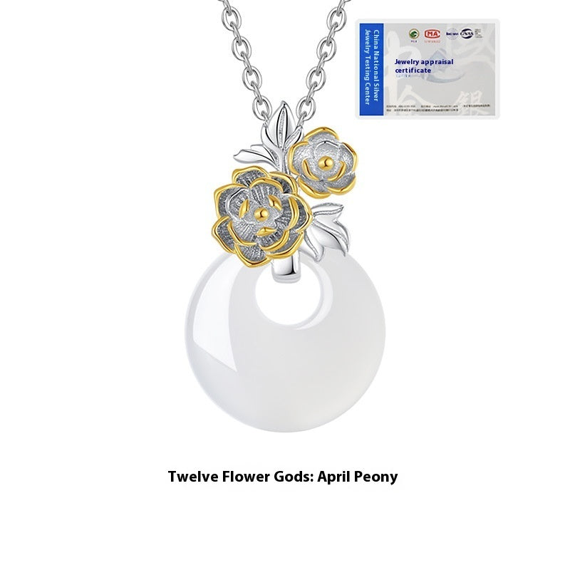 The 12 Floras White Chalcedony Peace Buckle S925 Silver Necklace