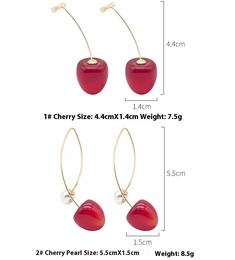Artificial Red Gradient Cherry Cherry Pearl Earrings