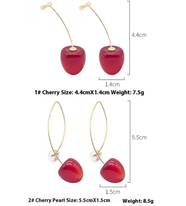 Artificial Red Gradient Cherry Cherry Pearl Earrings