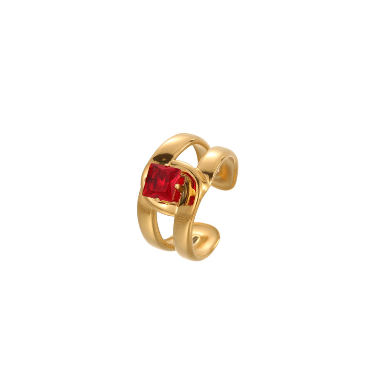 Red Zircon Titanium Steel Open-end Ring