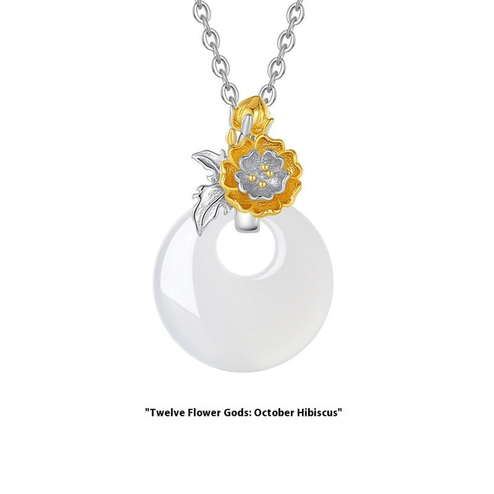 The 12 Floras White Chalcedony Peace Buckle S925 Silver Necklace