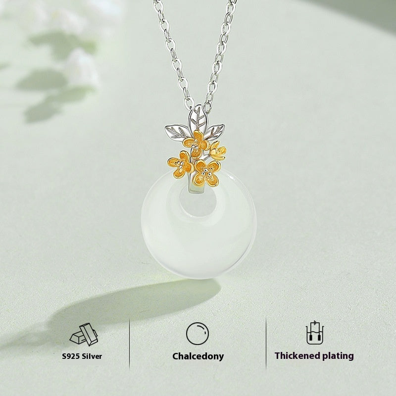 The 12 Floras White Chalcedony Peace Buckle S925 Silver Necklace