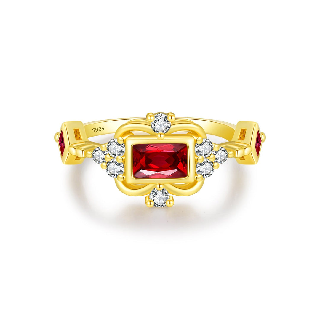 S925 Silver Light Luxury Advanced Pigeon Blood Red Colored Gems Garland Ring Fashion Design