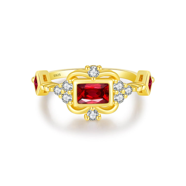 S925 Silver Light Luxury Advanced Pigeon Blood Red Colored Gems Garland Ring Fashion Design