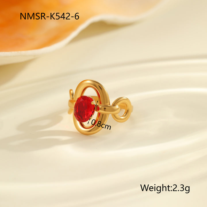 Red Zircon Titanium Steel Open-end Ring
