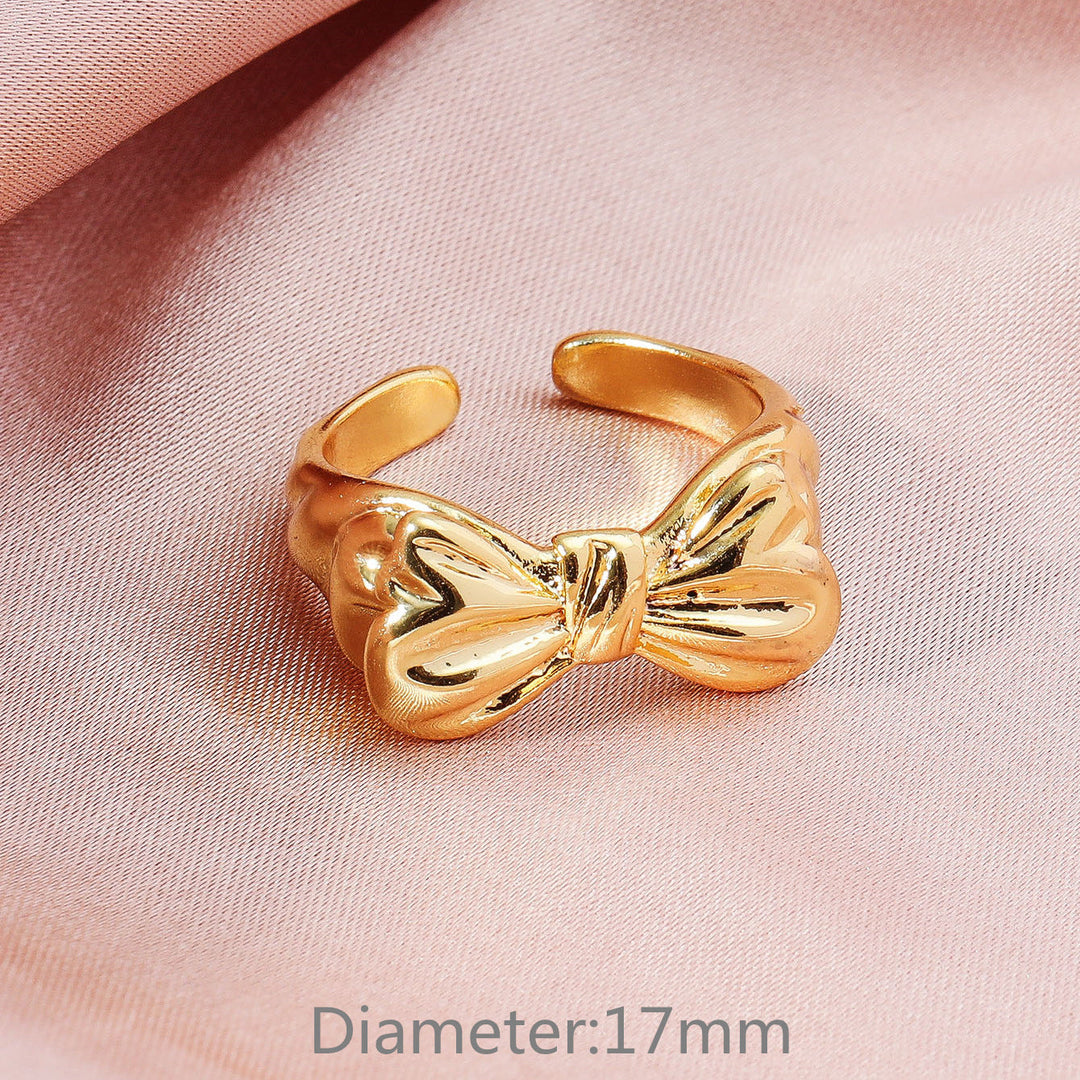 Brass Gold-plated Colorfast Simple Personality Bowknot Open Ring For Women