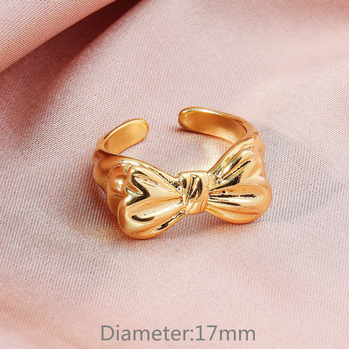 Brass Gold-plated Colorfast Simple Personality Bowknot Open Ring For Women