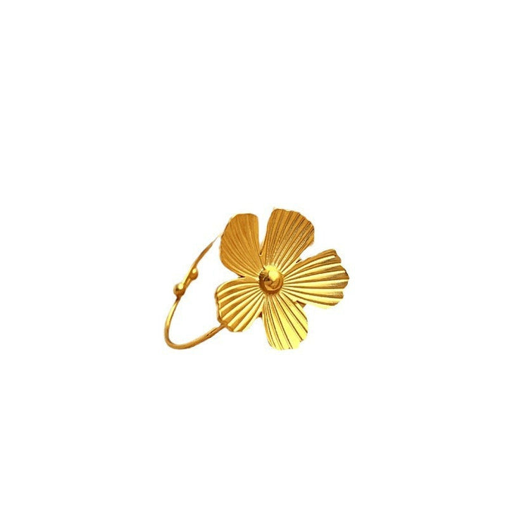 Vintage Stainless Steel Ring 18K Gold-plated Flowers