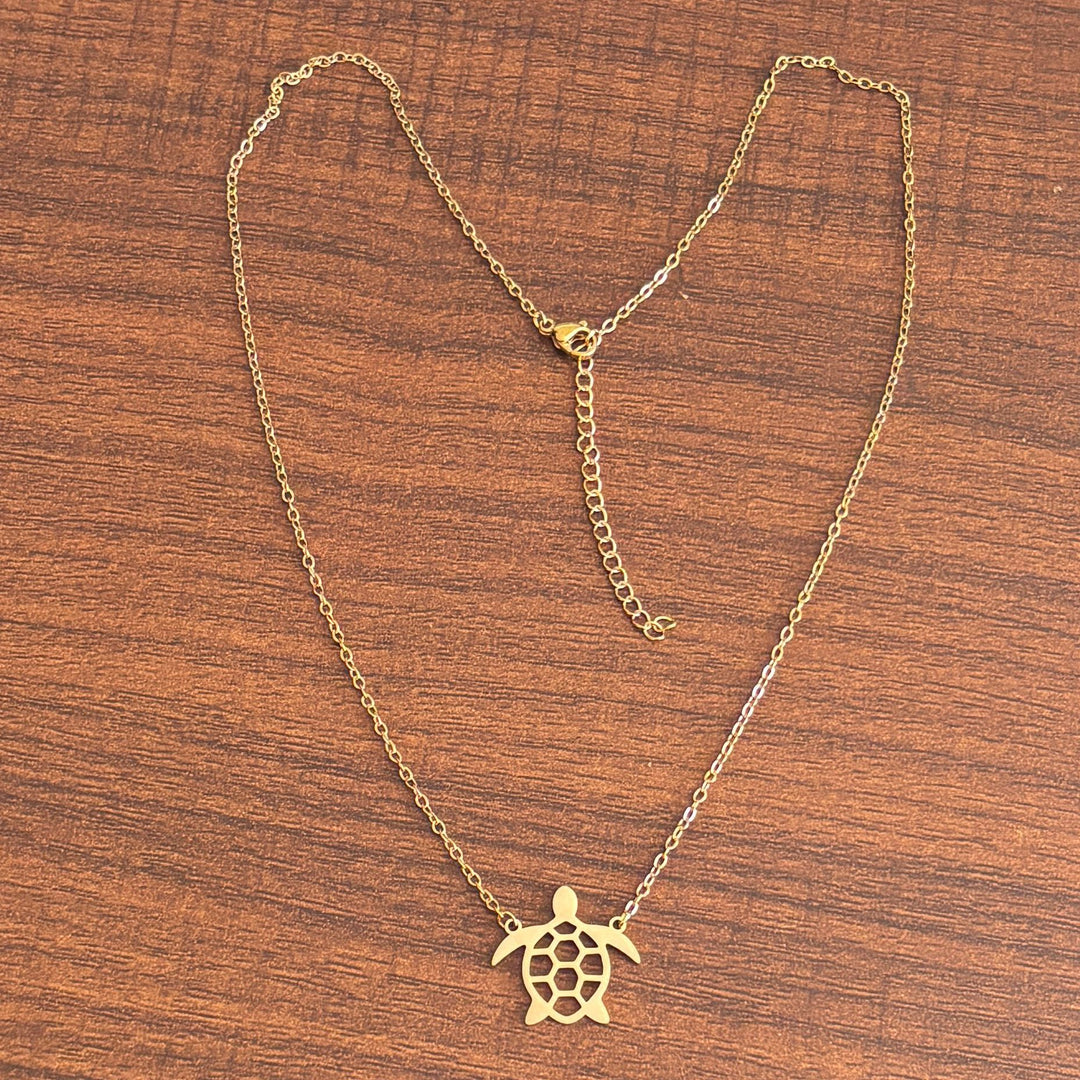 Simple Stainless Steel 18K Gold Plating Colorfast Hollow Turtle Necklace