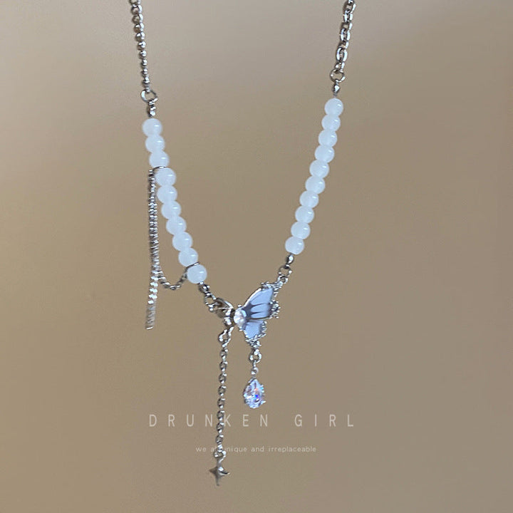 Butterfly Tassel Pearl Necklace Female Clavicle Chain