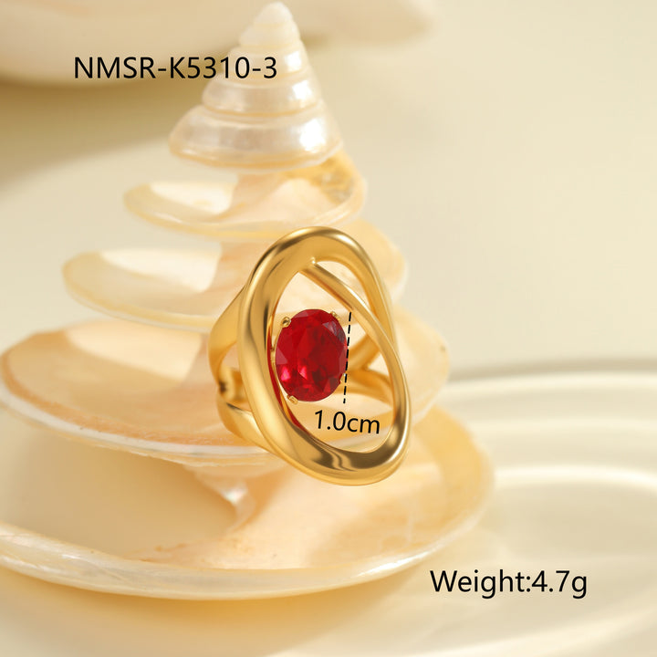 Red Zircon Titanium Steel Open-end Ring