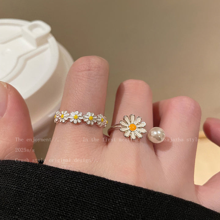 Flower Pearl Opening Sweet Twin Ring