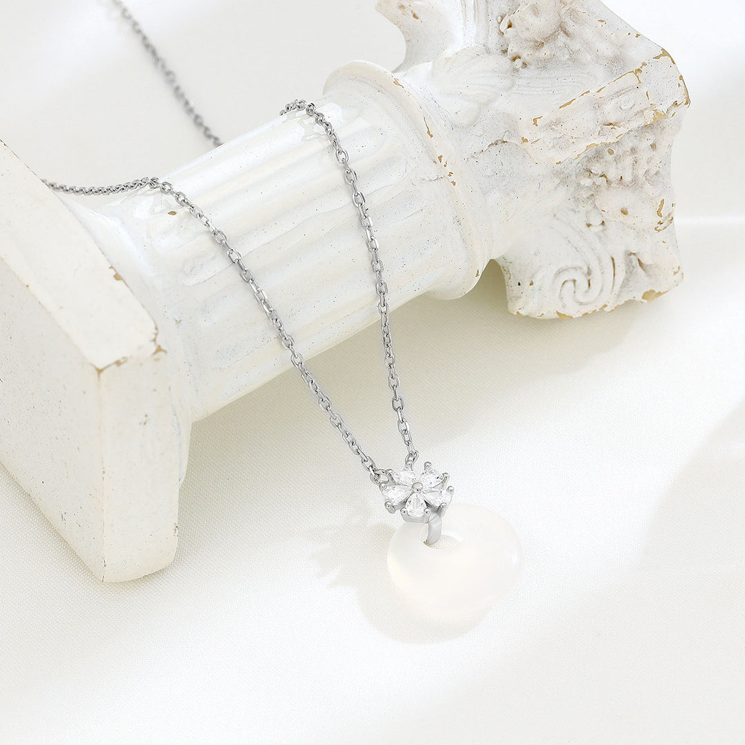 S925 Sterling Silver Chalcedony Peace Buckle Necklace