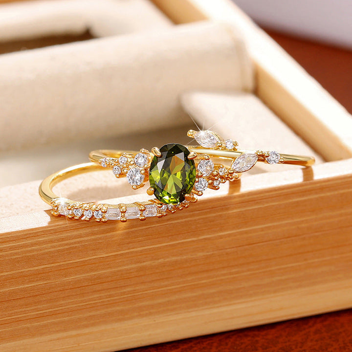 Flower Ring Horse Eye Inlaid Three-piece Set