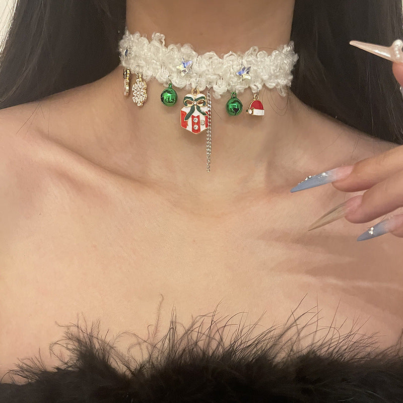 Christmas Bell Snowflake Elk Necklace
